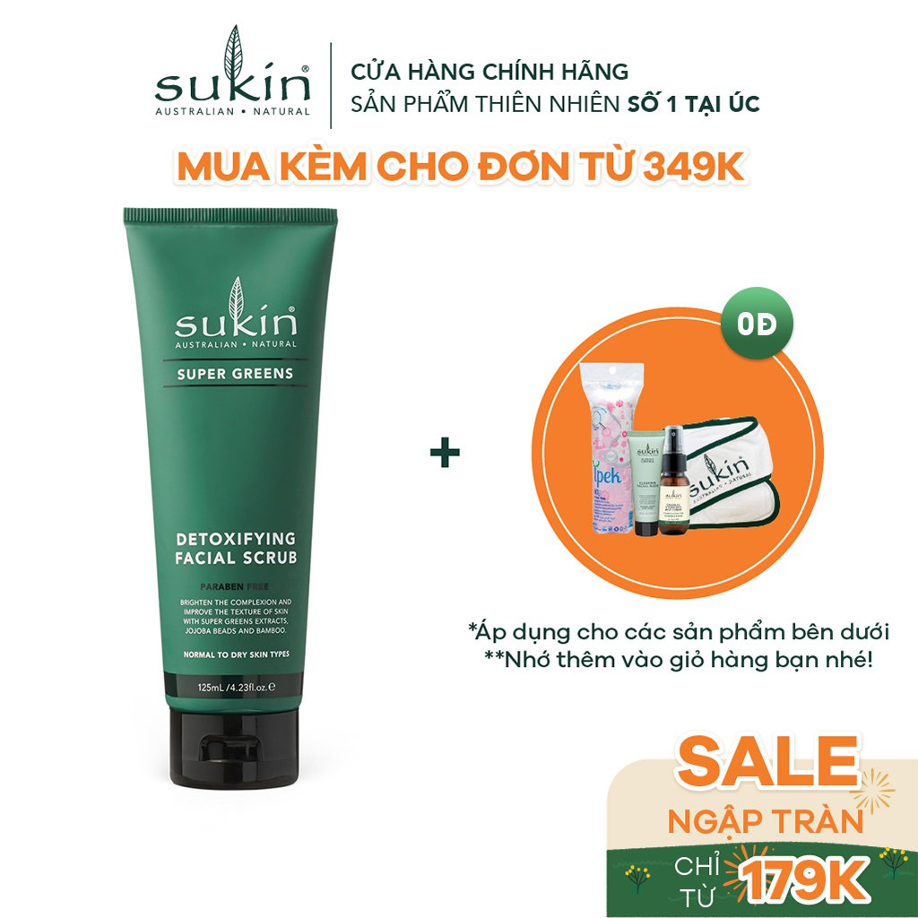 [Mã FMCGMALL -8% đơn 250K] Kem Làm Sạch Tế Bào Chết Sáng Da Sukin Super Greens Detoxifying Facial Scrub 125ml