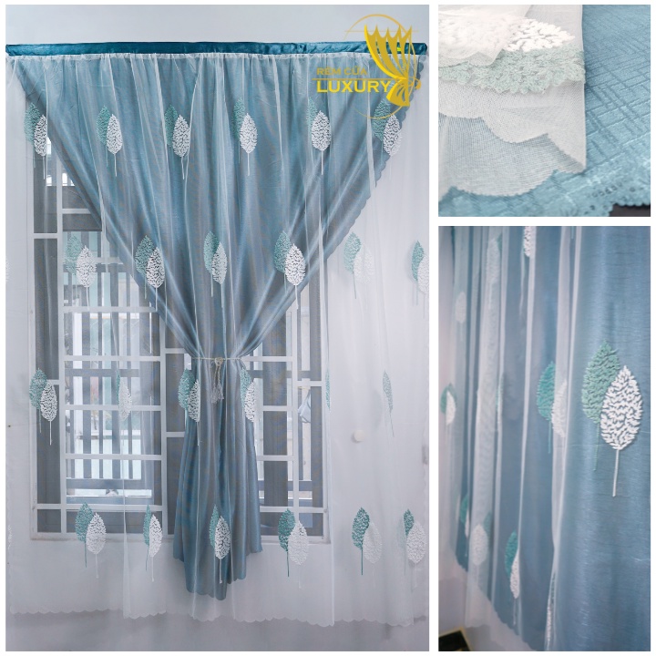 Rèm Cửa Dán Tường Chống Nắng 2 Lớp Voan Họa Tiết, Màn Cửa Trang Trí Decor Phòng Ngủ Không Cần Khoan Tường