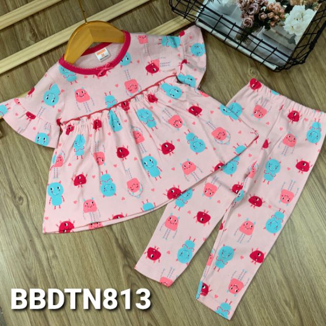 Bộ babydoll tay ngắn quần dài thun borip xinh xắn cho bé gái từ 11 đến 23kg - Bộ quần áo bé gái