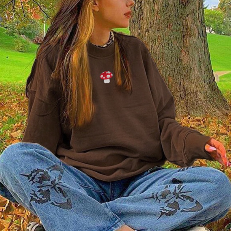 Áo Sweater Tay Dài Cổ Tròn In Họa Tiết Hoa Hướng Dương Phong Cách Harajuku Thời Trang Mùa Thu Cho Nữ