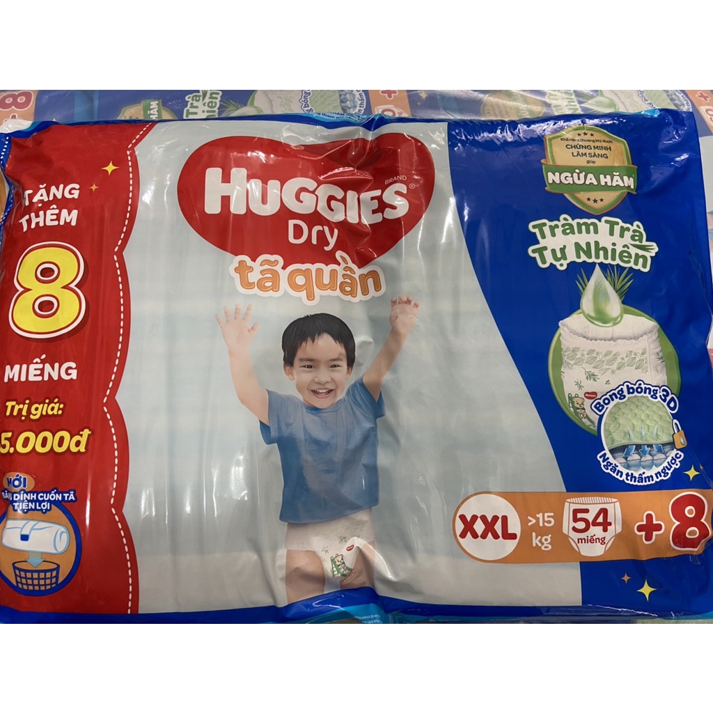 Tặng 8 miếng - Tã Quần Huggies Dry XXL54 hương tràm trà ( từ 16 - 25kg ) - HSD Luôn Mới