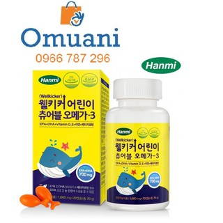 Kẹo nhai dầu cá omega 3 cho trẻ em Hanmi Wellkicker – Hàn Quốc - hộp 70 viên (vị Cam chanh)