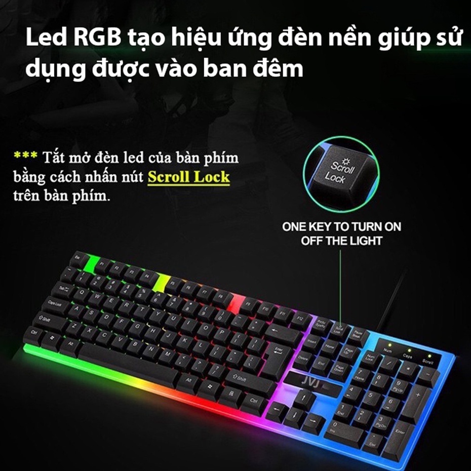 Combo bộ Bàn Phím Gaming có dây Kèm Chuột Máy Tính, Bộ Bàn Phím Kèm Chuột Gaming G200 Plus JVJ-TF200 Có LED nhiều màu