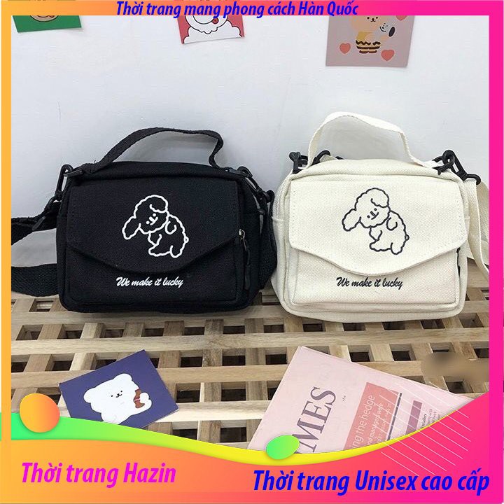 Túi vải tote canvas đeo chéo thêu hình chú cún ngộ nghĩnh đáng yêu phong cách Phong Cách Hàn Quốc Xinh Xắn Dành Cho Nữ