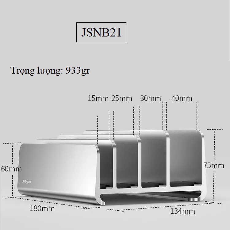 Giá đỡ kẹp dựng đứng laptop, macbook, Mac mini 4 khe cài Jiushark JSNB21