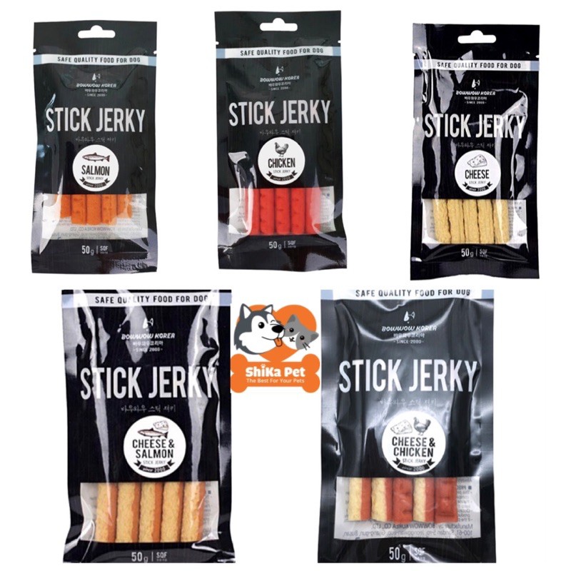 Bánh Thưởng Mềm Dạng Que Cho Chó Vị Gà, Phô Mai, Cá Hồi Stick Jerky Bowwow 50g