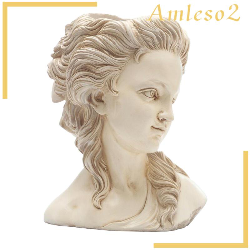 Resin Succulent Plant Flower Pot Greek Goddess Portrait Head Planter White