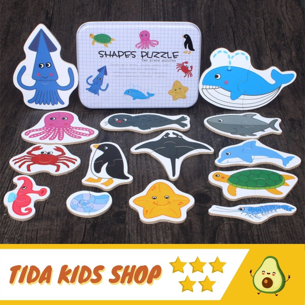 Đồ Chơi Xếp Hình Gỗ Shape Puzzle, Ghép Hình 2 Mảnh Nhiều Chủ Đề, Hộp Thiếc Giá Tốt ❤️ Freeship ❤️ TiDa Kids Shop