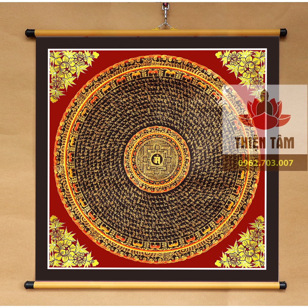 Tranh Chú Lăng Nghiêm Mandala treo tường bằng vải phủ bóng cao cấp, dày dặn