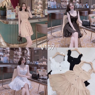 Váy 2 dây bản to đính cúc
