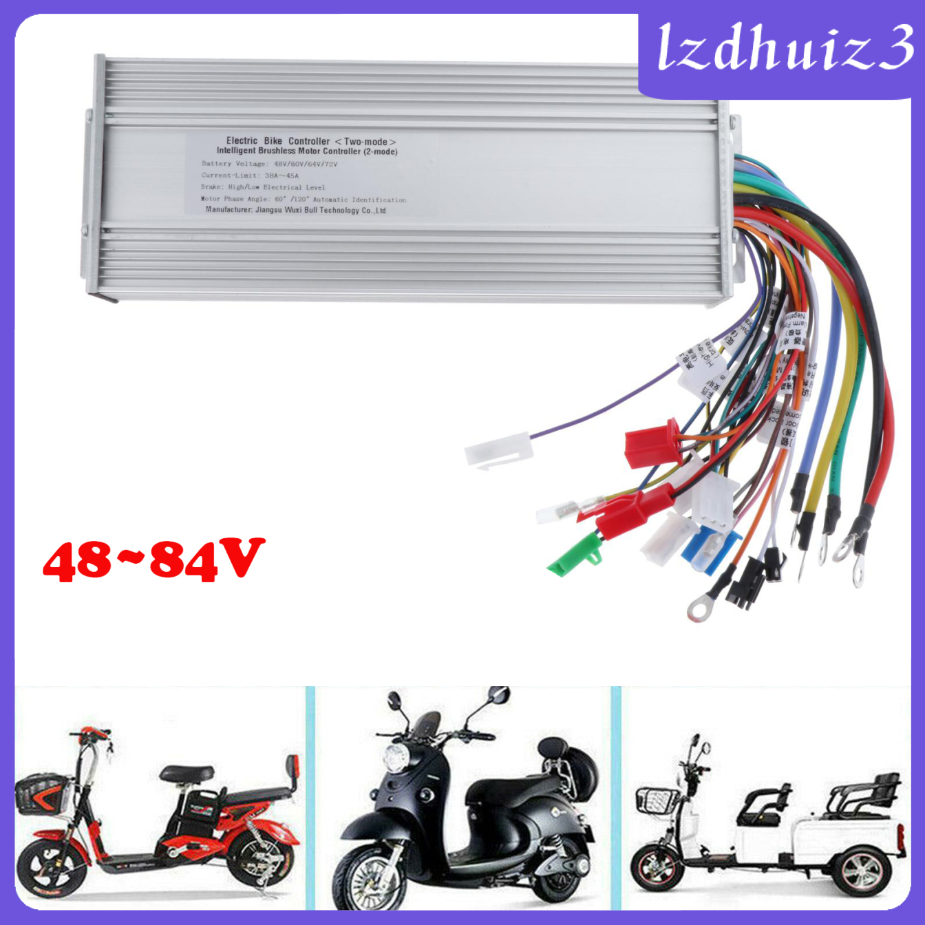 Gemgem Loey Alloy Brushless Controller, 48V 72V E-Bike Electric Cycle Scooter Motor Speed Controller, Electronic Bicycle Skateboard Refit Control Unit