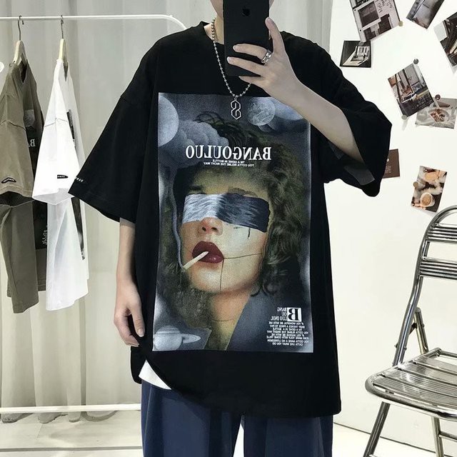 Áo phông tay lỡ American high street phong cách Unisex