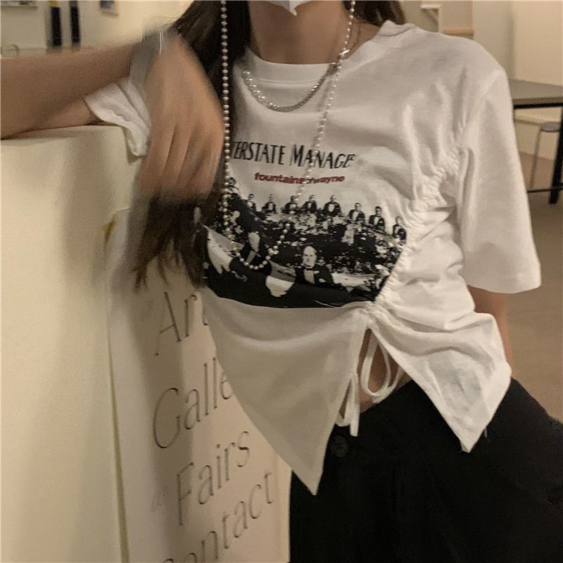 ⭐Giảm Giá Lớn Thanh Lý Giảm Giá⭐Áo Thun Nữ Ngắn Tay Cổ Chữ U Xẻ Tà Thời Trang Hàn Quốc Mới