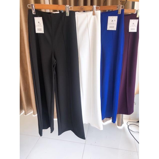 Quần ống rộng dáng dài có gân giữa chất cát hàn co dãn | BigBuy360 - bigbuy360.vn