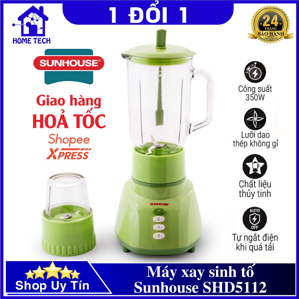 [Mã ELHA22 giảm 6% đơn 300K] Máy xay Sunhouse SHD5112 chính hãng kèm 2 cối, cối xay lớn 1L xay nhiều loại thực phẩm