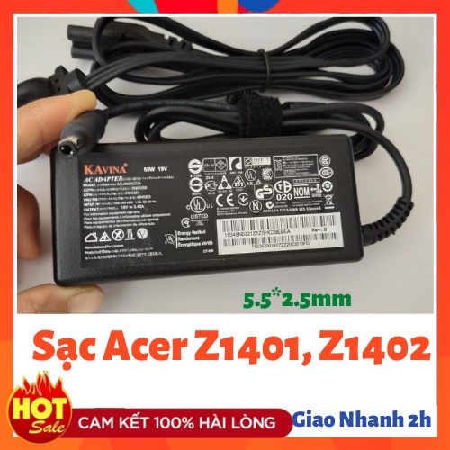 Sạc Laptop Acer One 14 Z1401 Z1402 Chân Cắm 5.5*2.5 Chính Hãng Kavina 19V - 3,42A Có Tặng Kèm Dây Nguồn