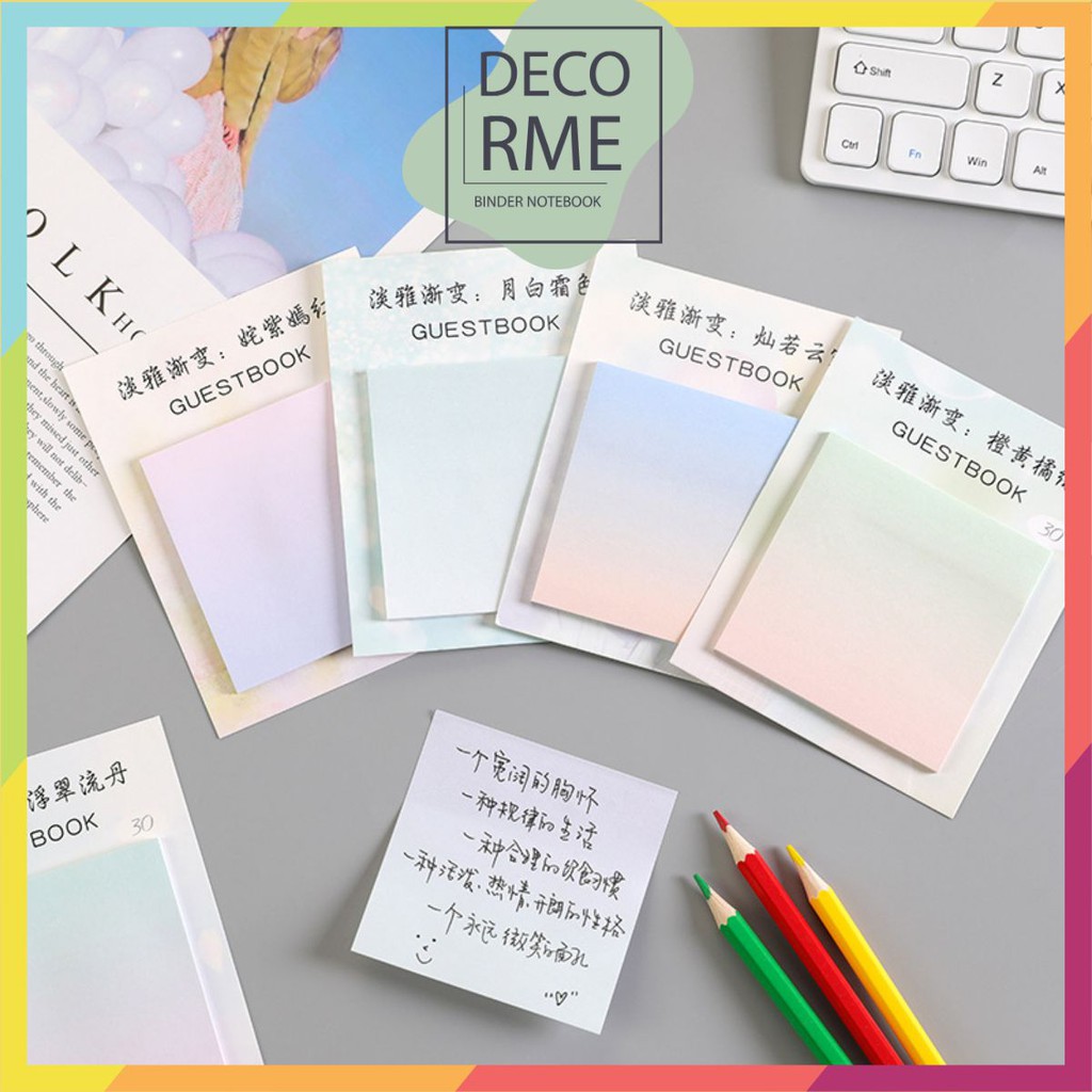 Tập 30 tờ giấy note, giấy nhớ pastel gradient DecorMe 7.5cm