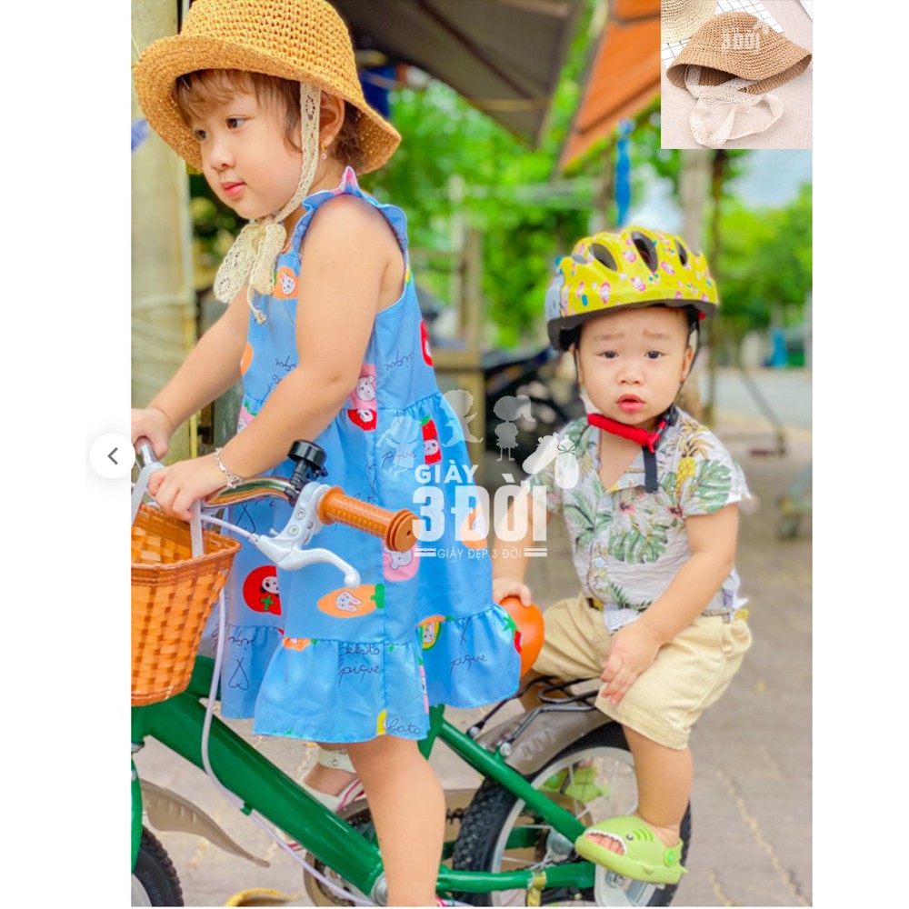 Mũ Cói Phối Dây Voan Cho Bé Gái Siêu Xinh Size 2-7T 3DM06 GIAY3DOI