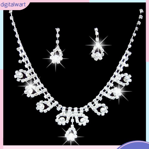 Bộ Vòng cổ + Bông Tai Đính Kim Cương Giả Hình Giọt Nước Cho Nữ