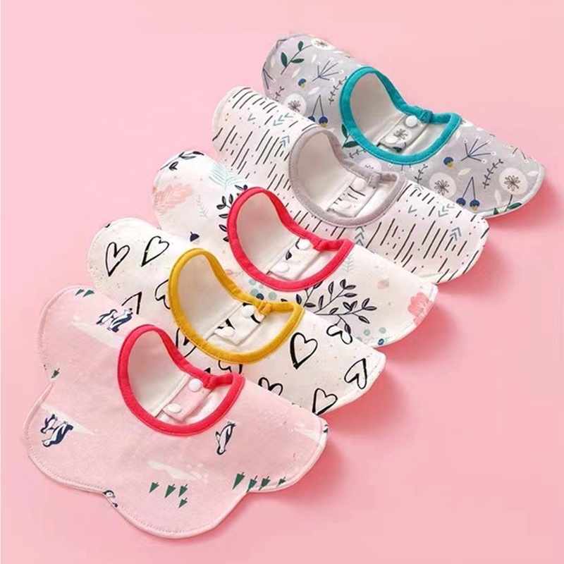 Yếm Ăn Cotton Dệt Kim Thoáng Khí Chống Nước Xoay 360 Độ Dễ Thương Cho Bé Trai + Gái