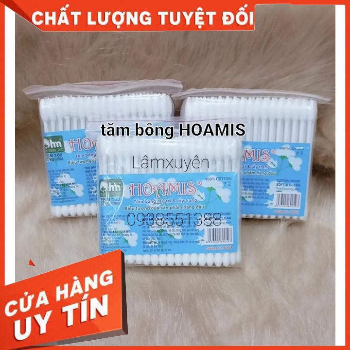 Bông tăm tiệt trùng HOAMIS  nhỏ gọn nhựa mềm trơn