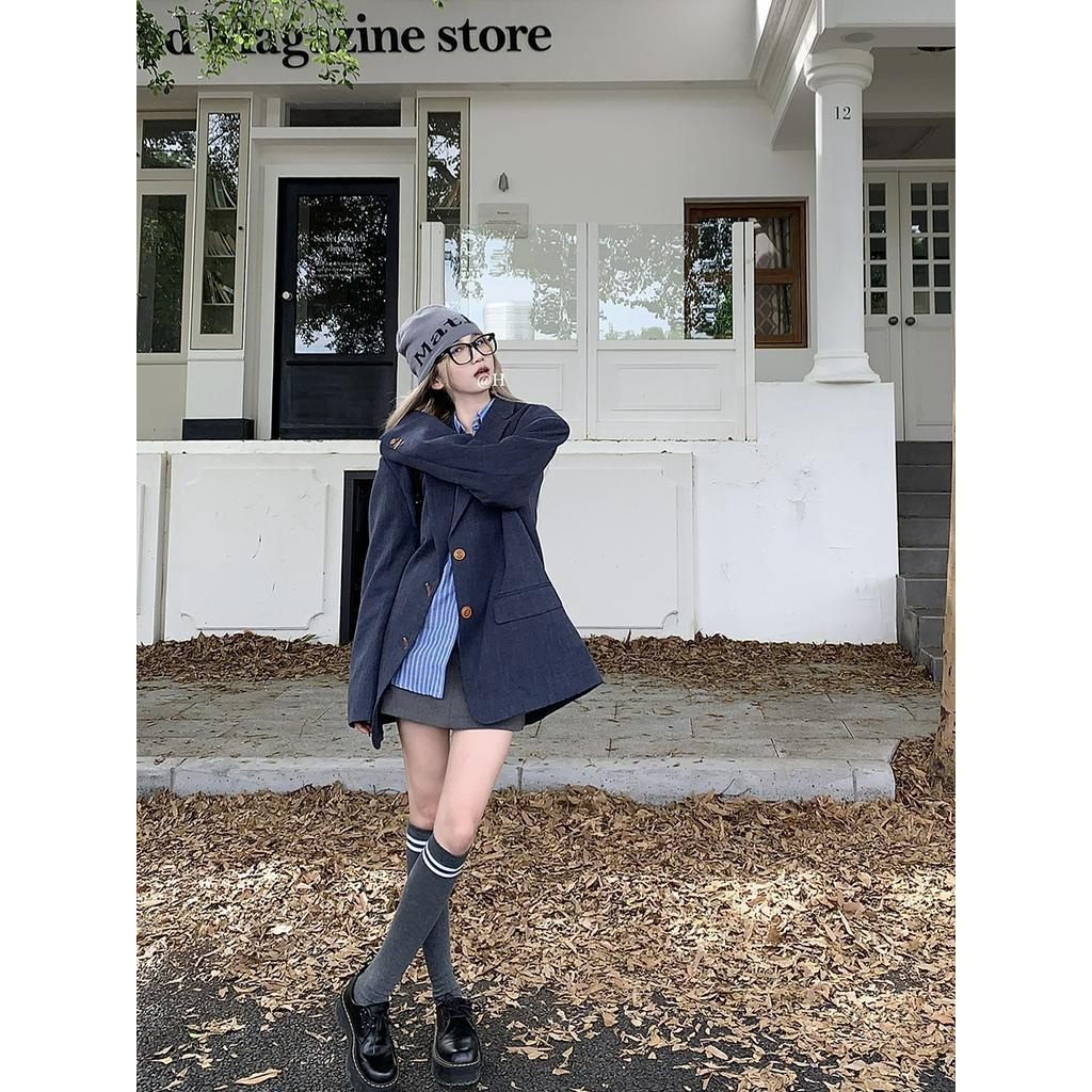 Đầm Sơ Mi Dáng Chữ a Dài Tay Dáng Rộng Phối Áo Khoác blazer Thời Trang Sành Điệu 67627
