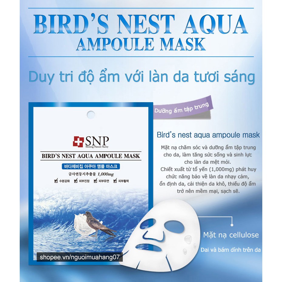 Mặt Nạ Dưỡng Ẩm Tinh Chất Tổ Yến Cao Cấp SNP Bird's Nest Aqua Ampoul Mask