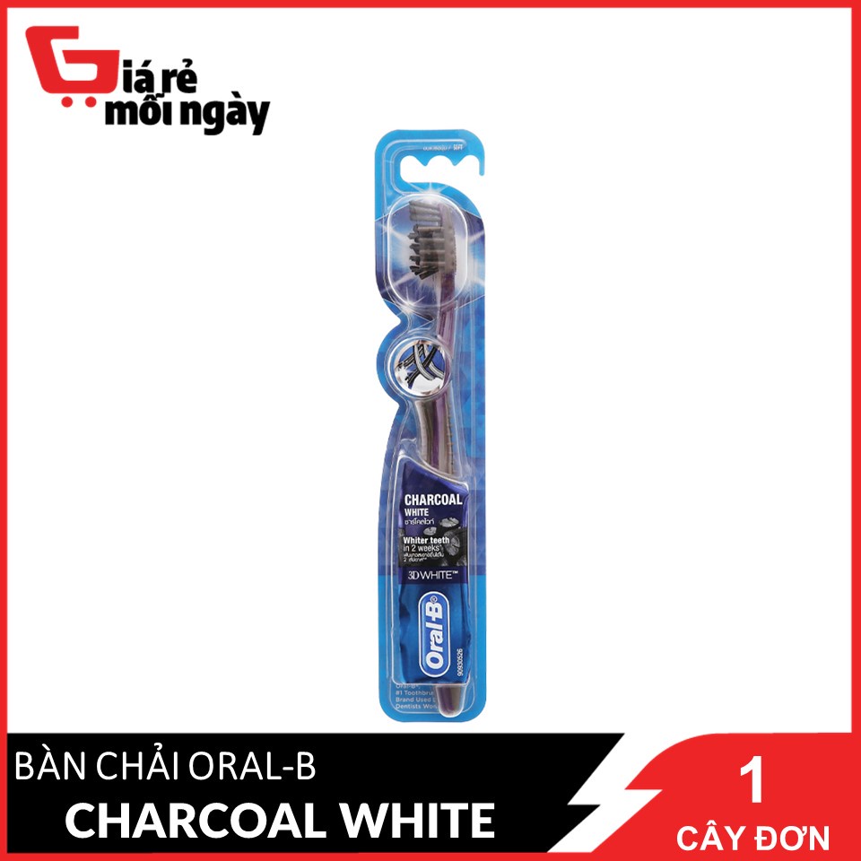 Bàn chải Oral B Charcoal White Lông mềm Cây đơn [Made in Ireland]