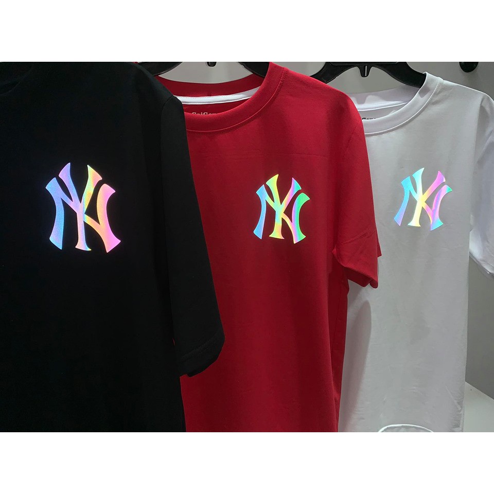 Áo phông nam nữ phản quang logo NY 7 màu BIGOMALL - Áo thun unisex ngắn tay Freesize 55kg