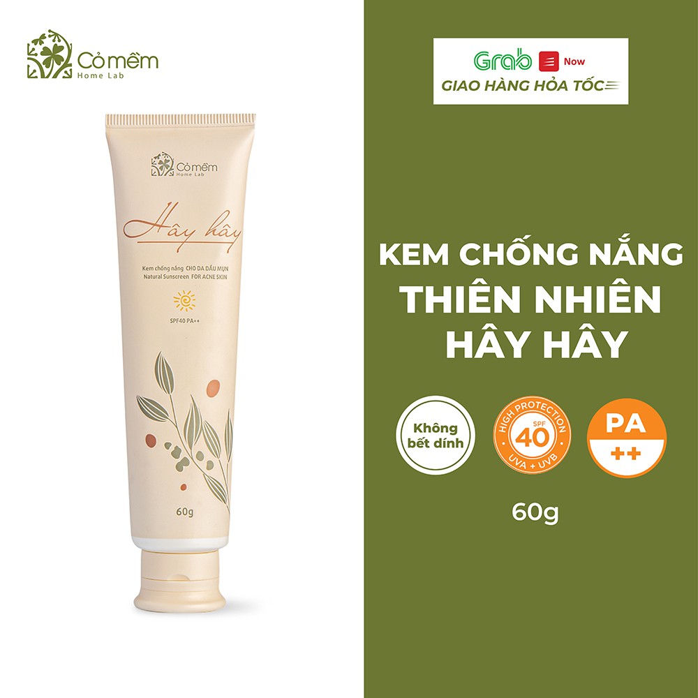 Kem Chống Nắng Thiên Nhiên Thấm Nhanh An Toàn Cho Da Hây Hây SPF 40, PA ++ Cỏ Mềm 60g