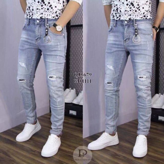 Quần Jean Nam Rách Vá Chất Jean Cotton Co Dãn Cao Cấp MS5679