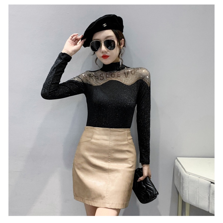 Áo lưới dài tay hoạ tiết chữ thiết kế hợp thời trang áo sơ mi dài tay nữ