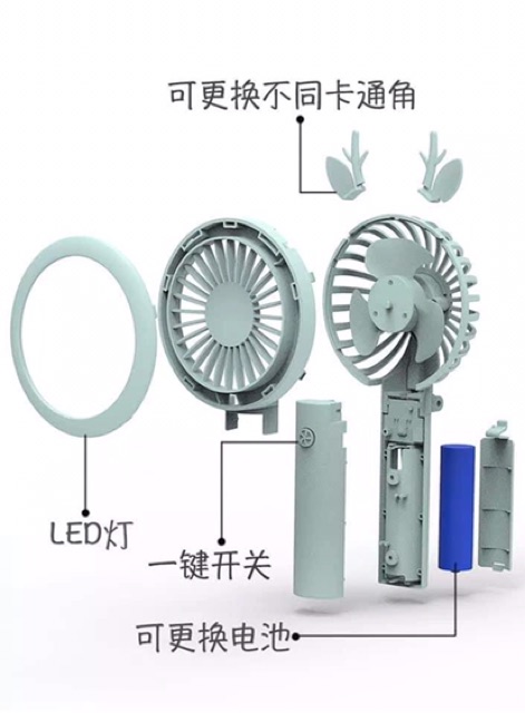 [SẴN] QUẠT MINI TÍCH ĐIỆN CÓ ĐÈN LED 3 MÀU | BigBuy360 - bigbuy360.vn