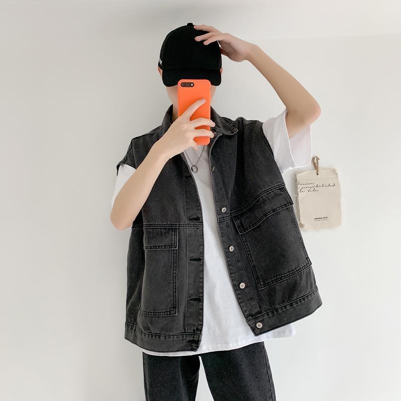 Áo Khoác Jean Không Tay Phong Cách Retro Nhật Bản Trẻ Trung Dành Cho Nam
