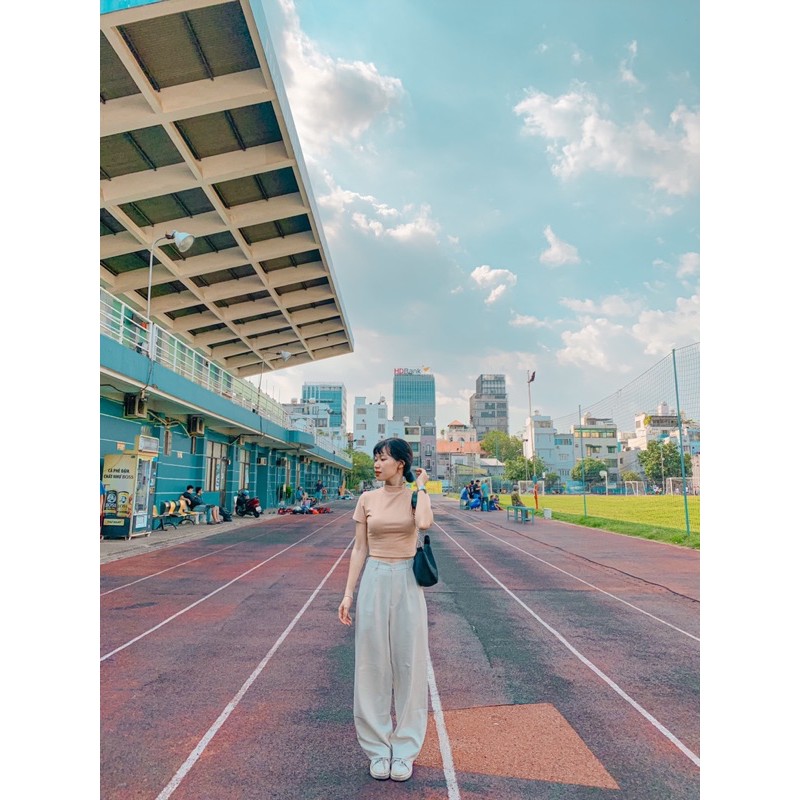 Quần suông ống rộng kem