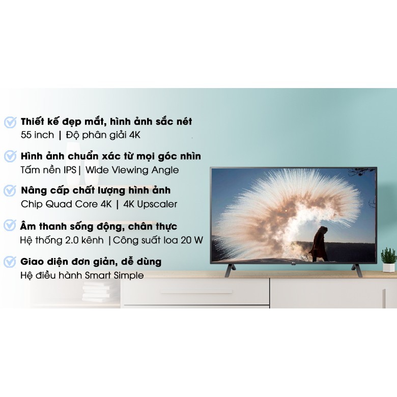 55UN7000PTA - MIỄN PHÍ CÔNG LẮP ĐẶT - Smart Tivi LG 4K 55 inch 55UN7000PTA Mới 2020