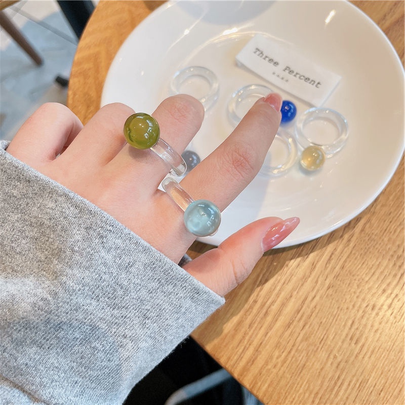 Nhẫn đính đá nhựa resin nhiều màu thời trang hàn quốc cho nữ