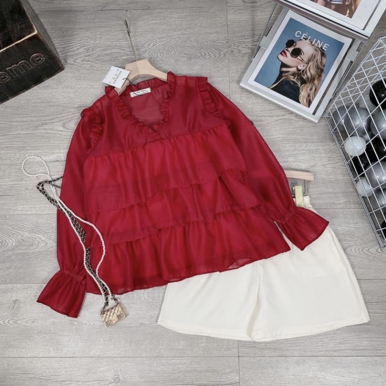 SET ÁO SƠ MI BÈO TẦNG MIX QUẦN ĐÙI SẦN