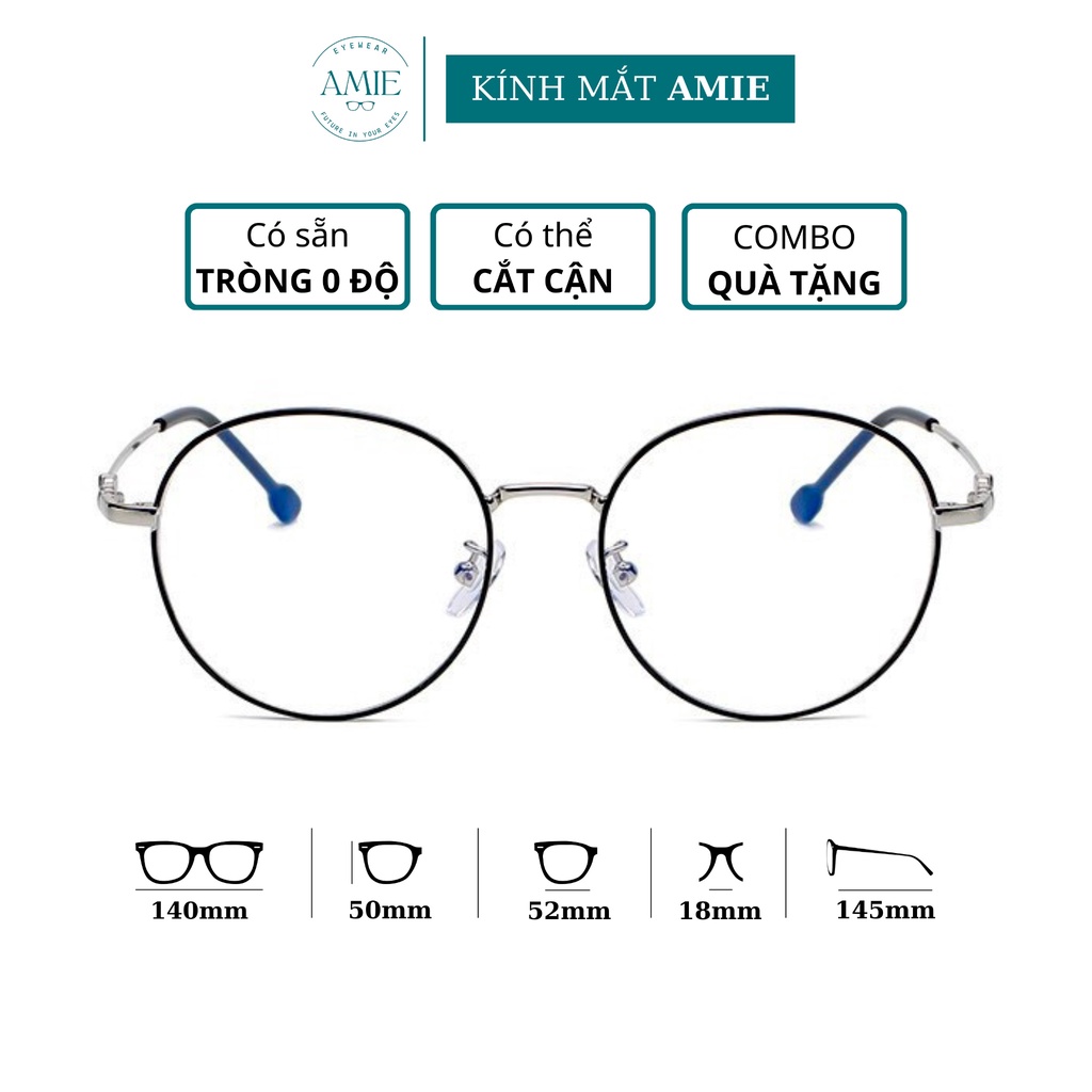 Kính mắt tròn nữ AMIE Eyewear gọng kính cận kim loại phụ kiện thời trang trẻ trung màu sắc cao cấp 72363