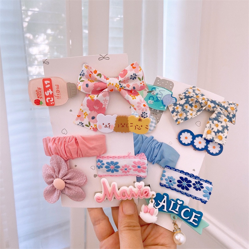 Bộ 8 kẹp tóc hình nơ thêu hoa xinh xắn cho bé gái