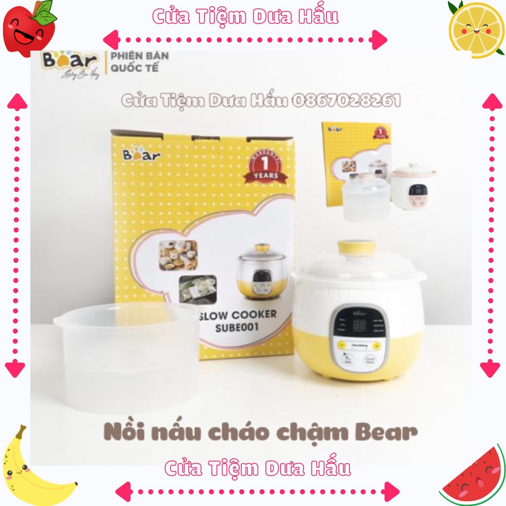 (Bảo Hành Chính Hãng)Nồi Nấu Cháo Bear Cho Bé, Nồi Hầm Xương Tiện Dụng - 0,8L- Cửa tiệm dưa hấu