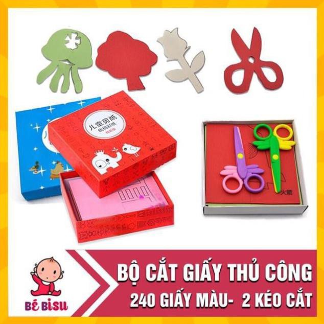 [sale] (Hàng chuẩn) Hộp cắt giấy thủ công tạo hình 240 tờ+2 kéo thông minh  mới 2020