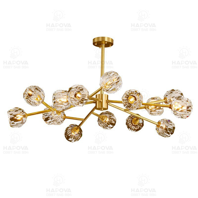 Đèn trần phòng khách, đèn treo trần HAPOVA ROCKY 0087 + Kèm 15 Bóng G9
