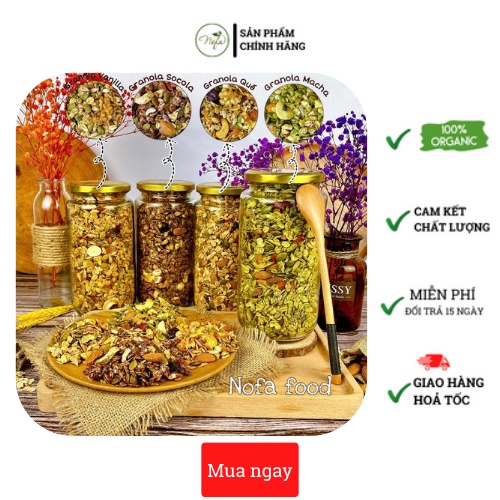 Hạt ngũ cốc ăn kiêng granola giảm cân mix 12 loại quả & hạt hũ 600g vị matcha chocolate dinh dưỡng bữa sáng và đồ ăn vặt