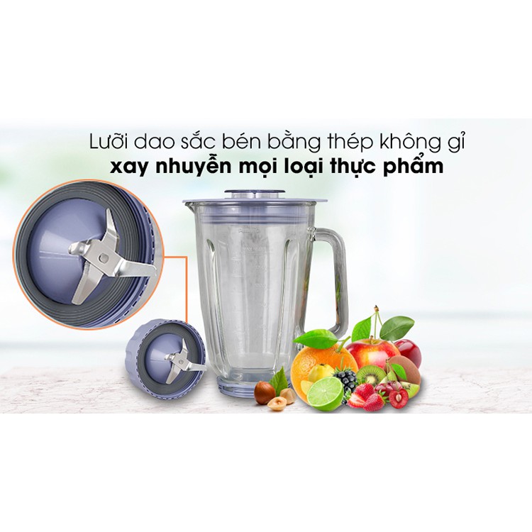 Máy xay sinh tố Philips HR2222 - Hàng Chính Hãng (Cối Thủy tinh, Đẹp, Bền)