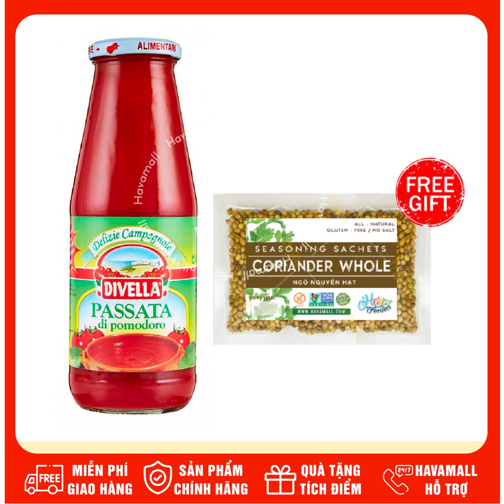 [DATE MỚI NHẤT] Sốt Cà Chua Xay Dạng Sệt Passata Di Pomodoro Divella 680gr - Tặng Kèm Ngò Hạt