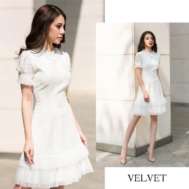 Kèm Ảnh Thật Đầm Dự Tiệc Trắng Ren Ôm Body Velvet Dress