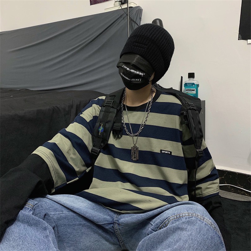 Áo Thun Tay Dài Dáng Rộng Kẻ Sọc Giả Nhiều Lớp Phong Cách Retro Harajuku 126716 | BigBuy360 - bigbuy360.vn