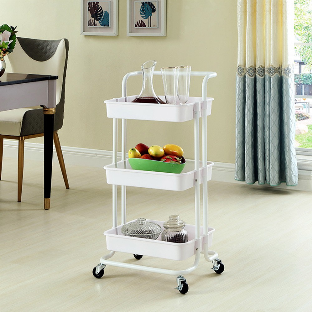 Kệ Sắt Loại 1 Nặng 6.3kg Có 3 Tầng,Tay Cầm, Bánh Xe Tiện Dụng Đa Năng Cho Mẹ Và Bé