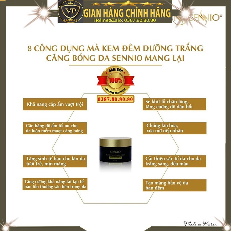 Kem dưỡng trắng căng bóng da chính hãng sennio hàn quốc ban đêm ngày cho da mặt cổ tay chân body dành cho nam nữ bà bầu